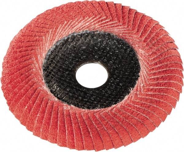 Metabo - P60 Grit, 5" Disc Diam, 7/8" Center Hole, Type 29 Ceramic Flap Disc - 12,200 Max RPM, Fiberglass Backing, Arbor Attaching System, Coated - USA Tool & Supply