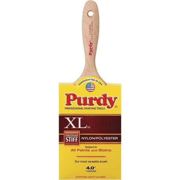Purdy - 4" Flat Synthetic Trim Brush - 3-11/16" Bristle Length, 3-3/16" Wood Beavertail Handle - USA Tool & Supply