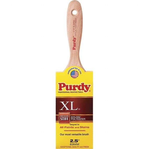 Purdy - 2-1/2" Flat Synthetic Trim Brush - 2-15/16" Bristle Length, 3-3/16" Wood Beavertail Handle - USA Tool & Supply