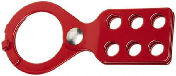 Ability One - Single Jaw, 1-1/2" Jaw Diam, 6 PadLocks, Steel Lockout Hasp - Scissor Action, Red - USA Tool & Supply