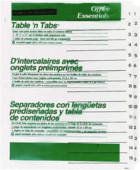 Office Essentials - 11 x 8 1/2" 1 to 15" Label, 15 Tabs, 3-Hole Punched, Preprinted Divider - White - USA Tool & Supply