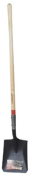 Razor-Back - 12" High x 9-1/2" Wide Square Steel Shovel - 48" Long Wood Straight Handle, Front Turned - USA Tool & Supply