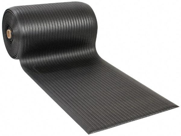 Wearwell - 60' Long x 3' Wide, Dry Environment, Anti-Fatigue Matting - Black, Vinyl with Vinyl Sponge Base, Rounded on 4 Sides - USA Tool & Supply