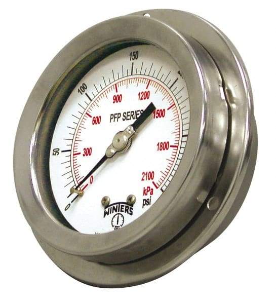 Winters - 2-1/2" Dial, 1/4 Thread, 0-30 Scale Range, Pressure Gauge - Front Flange Panel Mount, Center Back Connection Mount, Accurate to 1.6% of Scale - USA Tool & Supply