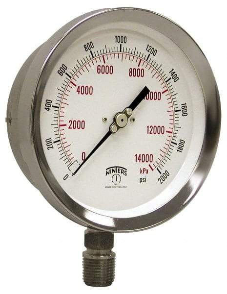 Winters - 4" Dial, 1/4 Thread, 30-0-60 Scale Range, Pressure Gauge - Lower Connection Mount, Accurate to 1% of Scale - USA Tool & Supply