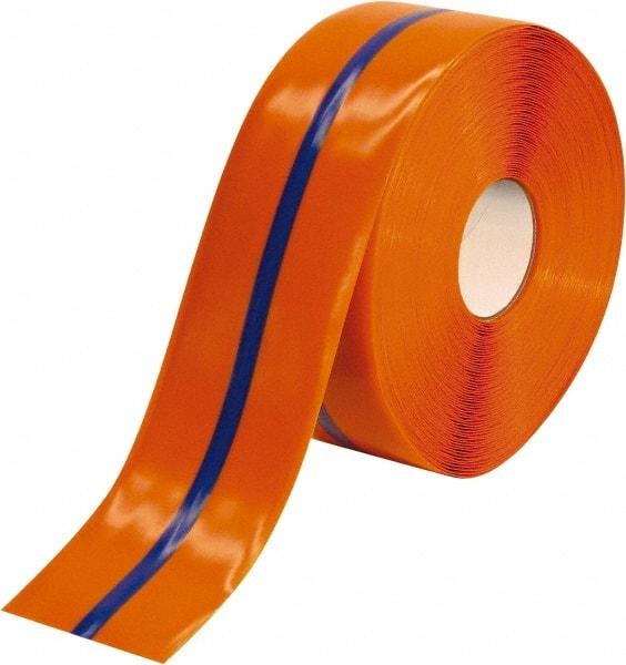 PRO-SAFE - Orange & Blue Striped PVC Tape - 4" Wide x 100' Long x 50 mil Thick, General Traffic - USA Tool & Supply