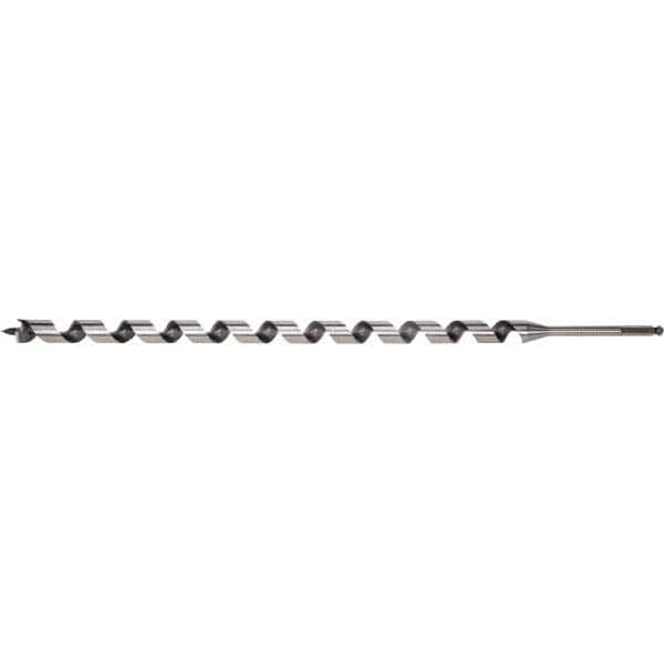 1″, 7/16″ Diam Hex Shank, 29″ Overall Length with 24″ Twist, Utility Auger Bit Screw Point, High Speed Steel, Bright Finish, Extendable