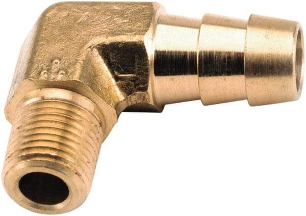 ANDERSON METALS - 1/4 NPT Thread Hose Barb x Male NPT 90° Elbow - 3/8" ID Hose, Lead Free Brass - USA Tool & Supply