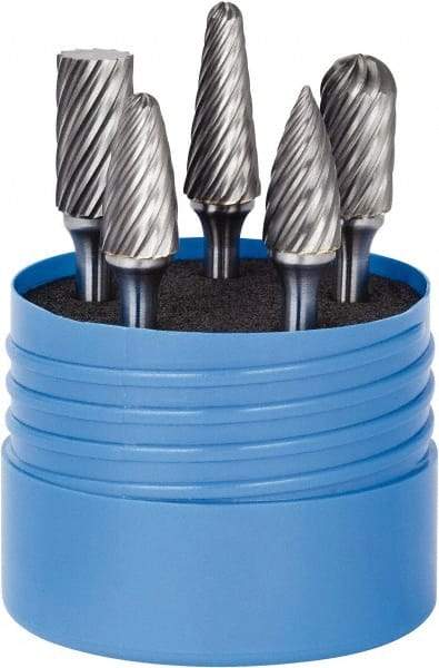 SGS Pro - 5 Piece, 1/4" Shank Burr Set - Tungsten Carbide, Multiple Head Shape - USA Tool & Supply