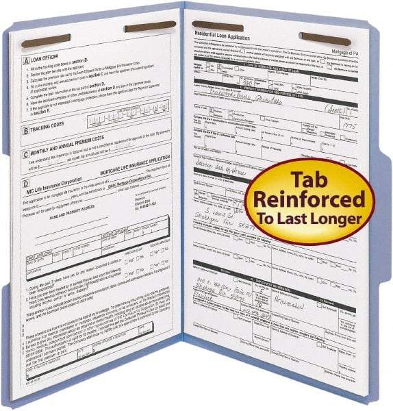 SMEAD - 8-1/2 x 14", Legal, Blue, File Folders with Top Tab - 11 Point Stock, 1/3 Tab Cut Location - USA Tool & Supply