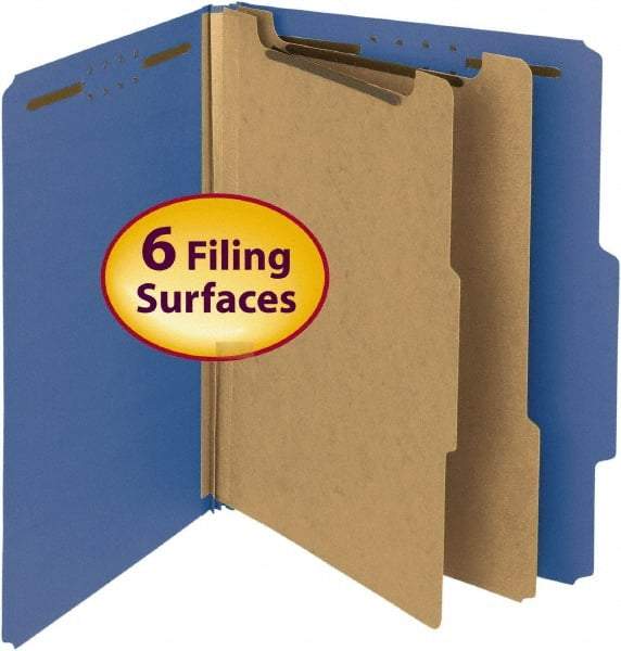 SMEAD - 8-1/2 x 11", Letter Size, Dark Blue, Classification Folders with Top Tab Fastener - 25 Point Stock, Right of Center Tab Cut Location - USA Tool & Supply