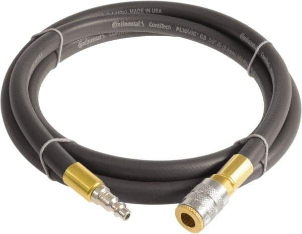 Continental ContiTech - 3/8" ID x 0.6" OD 3' Long Multipurpose Air Hose - Industrial Interchange Safety Coupler x Male Plug Ends, 300 Working psi, -10 to 158°F, 1/4" Fitting, Gray - USA Tool & Supply