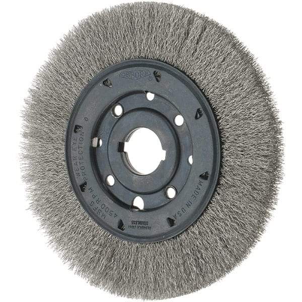 Osborn - 8" OD, 1-1/4" Arbor Hole, Crimped Stainless Steel Wheel Brush - 3/4" Face Width, 1-1/2" Trim Length, 0.01" Filament Diam, 4,500 RPM - USA Tool & Supply