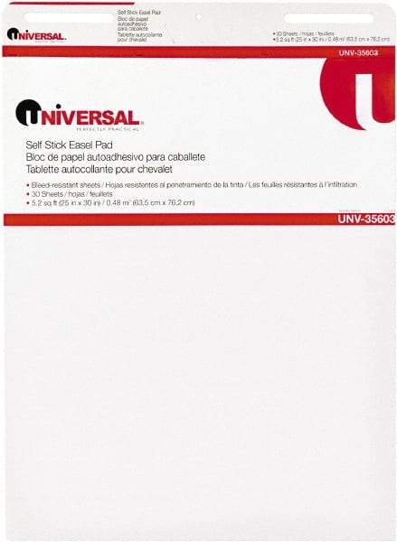 UNIVERSAL - 25 x 30 Inch Self Stick Easel Pad, White, 30 Sheets per Pad - For Use with Easel Stands - USA Tool & Supply