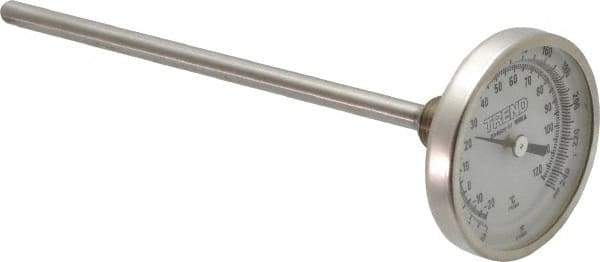 Wika - 6 Inch Long Stem, 2 Inch Dial Diameter, Stainless Steel, Back Connected Bi-Metal Thermometer - -20 to 120°C, 1% Accuracy - USA Tool & Supply