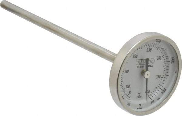 Wika - 6 Inch Long Stem, 2 Inch Dial Diameter, Stainless Steel, Back Connected Bi-Metal Thermometer - 65 to 400°C, 1% Accuracy - USA Tool & Supply