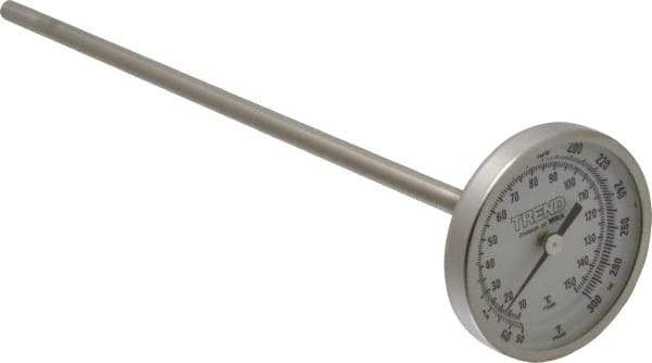 Wika - 9 Inch Long Stem, 2 Inch Dial Diameter, Stainless Steel, Back Connected Bi-Metal Thermometer - 10 to 150°C, 1% Accuracy - USA Tool & Supply