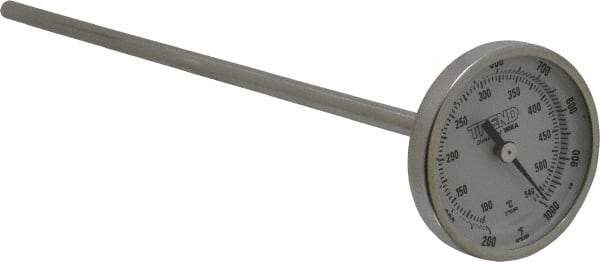 Wika - 9 Inch Long Stem, 2 Inch Dial Diameter, Stainless Steel, Back Connected Bi-Metal Thermometer - 100 to 540°C, 1% Accuracy - USA Tool & Supply