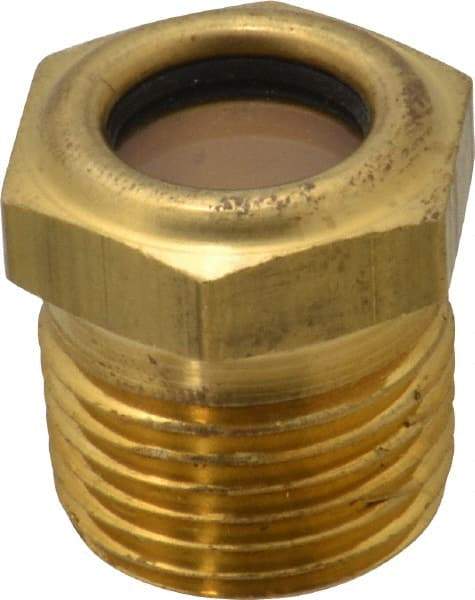 LDI Industries - 9/16" Sight Diam, 1/2" Thread, 1" OAL, Low Pressure Pipe Thread Lube Sight, Open View Sight Glass & Flow Sight - 7/8" Head, 20 Max psi, 1/2-14 Thread - USA Tool & Supply