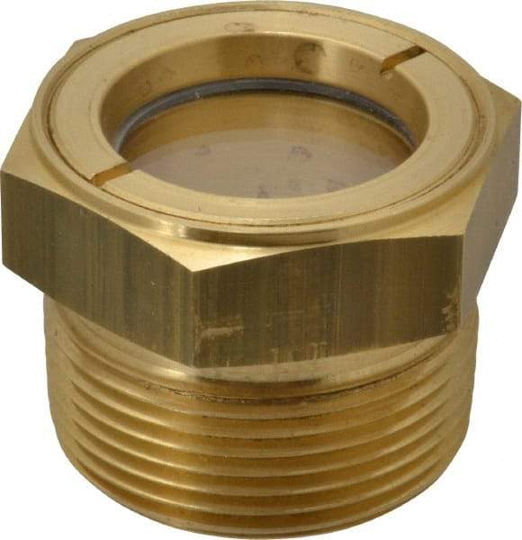 LDI Industries - 1-1/8" Sight Diam, 1-1/4" Thread, 1.44" OAL, Low Pressure Pipe Thread Lube Sight, Open View Sight Glass & Flow Sight - 1-3/4" Head, 5 Max psi, 1-1/4 to 11-1/2 Thread - USA Tool & Supply