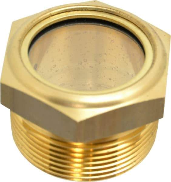 LDI Industries - 1-3/8" Sight Diam, 1-1/2" Thread, 1-1/2" OAL, Low Pressure Pipe Thread Lube Sight, Open View Sight Glass & Flow Sight - 2" Head, 2 Max psi, 1-1/2 to 11-1/2 Thread - USA Tool & Supply
