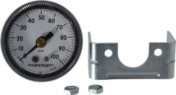 Ashcroft - 1-1/2" Dial, 1/8 Thread, 0-100 Scale Range, Pressure Gauge - Center Back Connection Mount - USA Tool & Supply