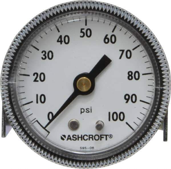 Ashcroft - 2" Dial, 1/4 Thread, 0-100 Scale Range, Pressure Gauge - Center Back Connection Mount - USA Tool & Supply