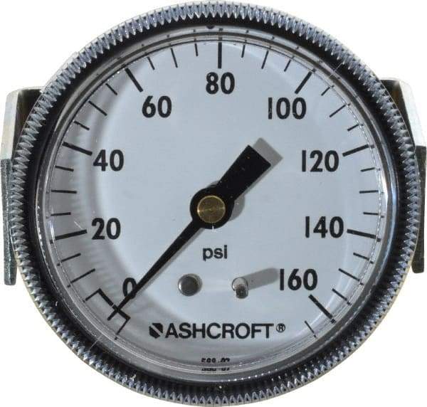 Ashcroft - 2-1/2" Dial, 1/4 Thread, 0-160 Scale Range, Pressure Gauge - Center Back Connection Mount - USA Tool & Supply