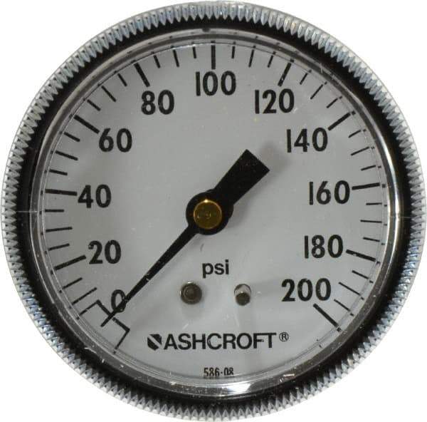 Ashcroft - 2-1/2" Dial, 1/4 Thread, 0-200 Scale Range, Pressure Gauge - Center Back Connection Mount - USA Tool & Supply