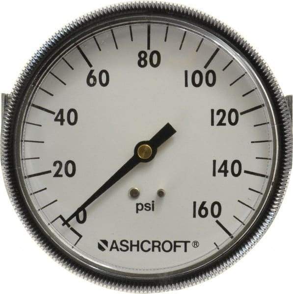 Ashcroft - 3-1/2" Dial, 1/4 Thread, 0-160 Scale Range, Pressure Gauge - Center Back Connection Mount - USA Tool & Supply