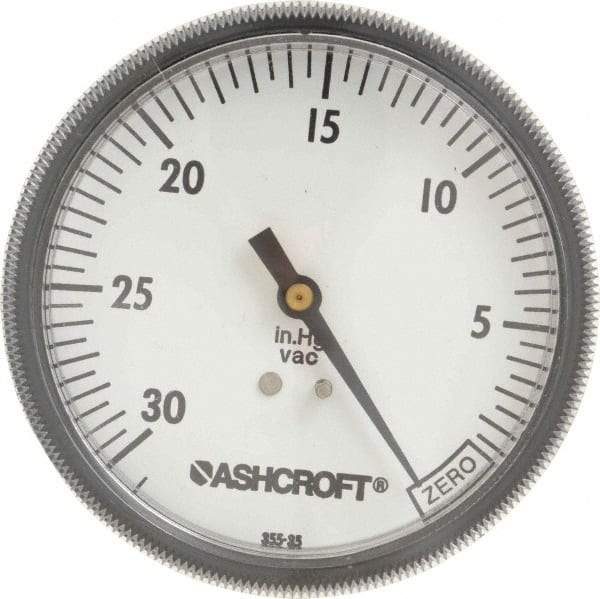 Ashcroft - 3-1/2" Dial, 1/4 Thread, 30-0 Scale Range, Pressure Gauge - Center Back Connection Mount - USA Tool & Supply