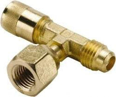 Parker - 500 Max psi, 1/4 Tube OD, Forged Flare Female Branch Tee Access Valve - Brass - USA Tool & Supply