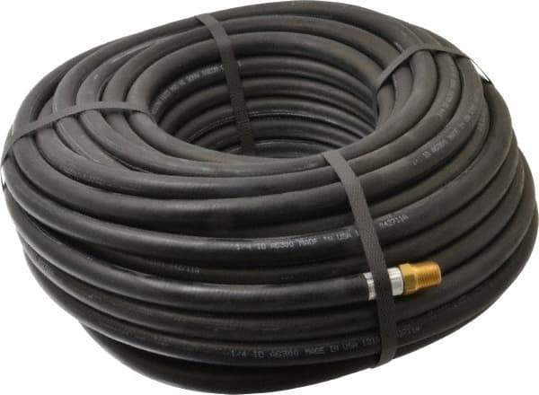 Alliance Hose & Rubber - 1/4" ID x 9/16" OD 100' Long Multipurpose Air Hose - MNPT x FNPT(Swivel) Ends, 300 Working psi, -40 to 190°F, 1/4" Fitting, Black - USA Tool & Supply