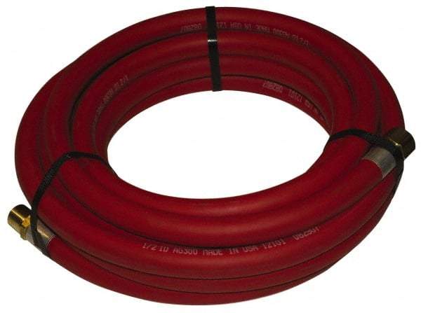 Alliance Hose & Rubber - 1-1/4" ID x 1-25/32" OD 25' Long Multipurpose Air Hose - MNPT x FNPT(Swivel) Ends, 150 Working psi, -40 to 190°F, 1-1/4" Fitting, Red - USA Tool & Supply