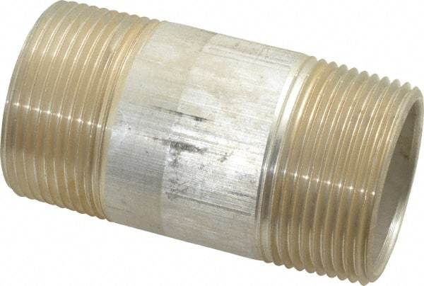 Merit Brass - 1-1/4" Pipe, 3" Long, Aluminum Pipe Nipple - Grade 6061, Threaded - USA Tool & Supply