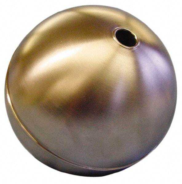 Made in USA - 10" Diam, Spherical, Tubed Through Connection, Metal Float - 3/8" Rod Thread, Stainless Steel, 450 Max psi, 18 Gauge - USA Tool & Supply