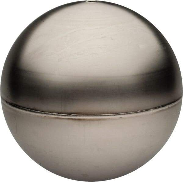 Made in USA - 2" Diam, Spherical, Tubed Through Connection, Metal Float - 1/4" Rod Thread, Stainless Steel, 850 Max psi, 26 Gauge - USA Tool & Supply