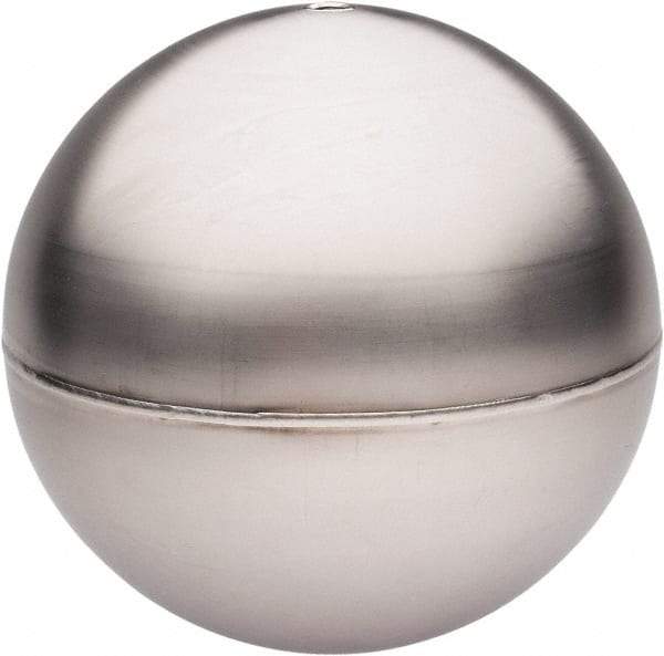 Made in USA - 8" Diam, Spherical, Tubed Through Connection, Metal Float - 3/8" Rod Thread, Stainless Steel, 450 Max psi, 20 Gauge - USA Tool & Supply