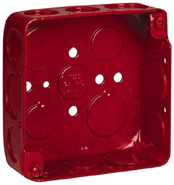 Thomas & Betts - 2 Gang, (17) 1/2 & 3/4" Knockouts, Steel Square Fire Alarm Box - 4" Overall Height x 4" Overall Width x 1-1/2" Overall Depth - USA Tool & Supply