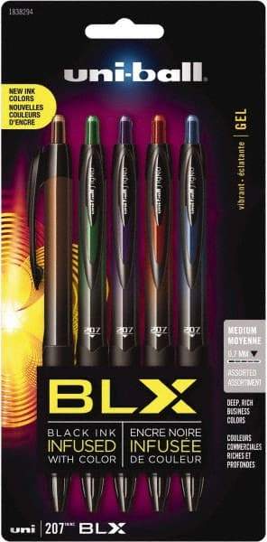 Uni-Ball - 0.7mm Retractable Pen - Blue & Black, Brown & Black, Green & Black, Purple & Black, Red & Black - USA Tool & Supply