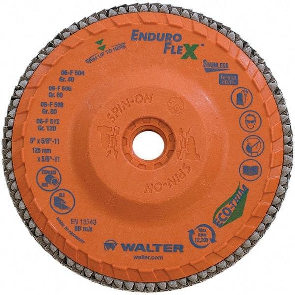 WALTER Surface Technologies - 80 Grit, 6" Disc Diam, 5/8-11 Center Hole, Type 28 Ceramic Flap Disc - 10,200 Max RPM, Plastic Backing, Arbor Attaching System, Coated - USA Tool & Supply