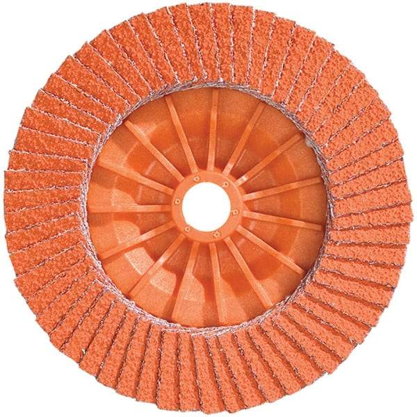 WALTER Surface Technologies - 36 & 60 Grit, 5" Disc Diam, 5/8-11 Center Hole, Type 28 Ceramic Flap Disc - 12,200 Max RPM, Plastic Backing, Arbor Attaching System, Coated - USA Tool & Supply