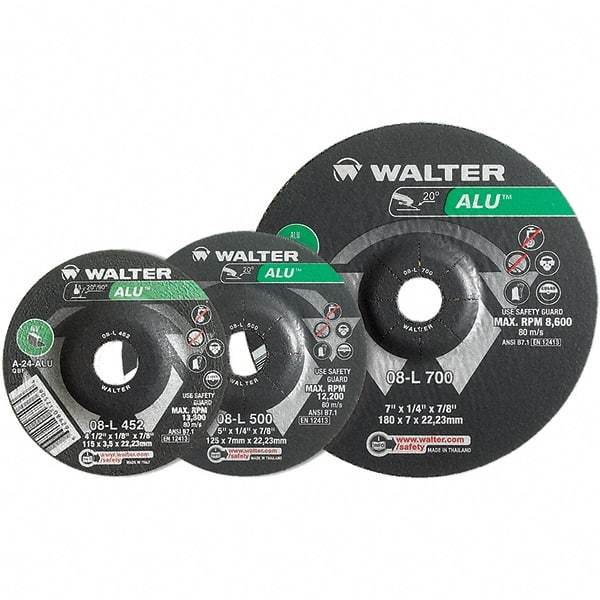 WALTER Surface Technologies - 24 Grit, 9" Wheel Diam, 1/4" Wheel Thickness, Type 27 Depressed Center Wheel - Aluminum Oxide, Resinoid Bond, 6,600 Max RPM - USA Tool & Supply