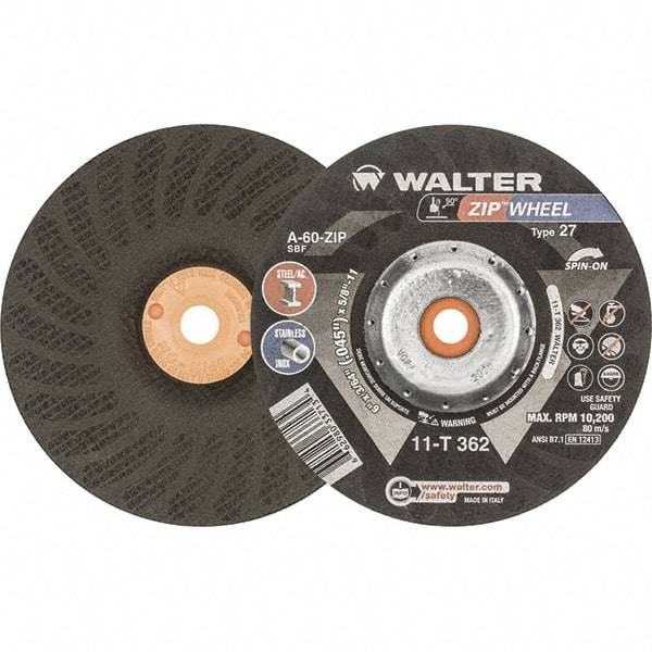 WALTER Surface Technologies - 60 Grit, 6" Wheel Diam, 3/64" Wheel Thickness, Type 27 Depressed Center Wheel - Resinoid Bond, 10,200 Max RPM - USA Tool & Supply