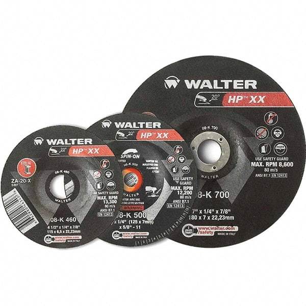 WALTER Surface Technologies - 16 Grit, 9" Wheel Diam, 1/4" Wheel Thickness, Type 28 Depressed Center Wheel - Aluminum Oxide, Resinoid Bond, 6,600 Max RPM - USA Tool & Supply