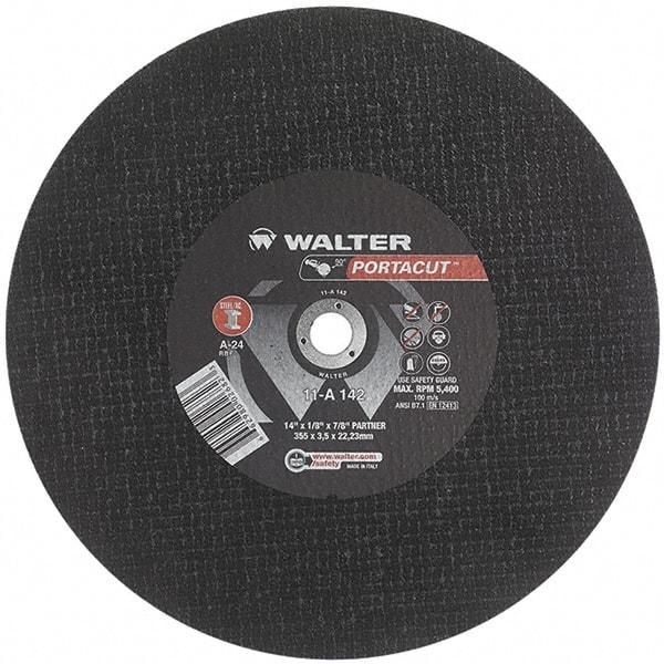 WALTER Surface Technologies - 14" 24 Grit Aluminum Oxide Cutoff Wheel - 1/8" Thick, 7/8" Arbor, 5,400 Max RPM, Use with Electric & Gas Powered Saws - USA Tool & Supply