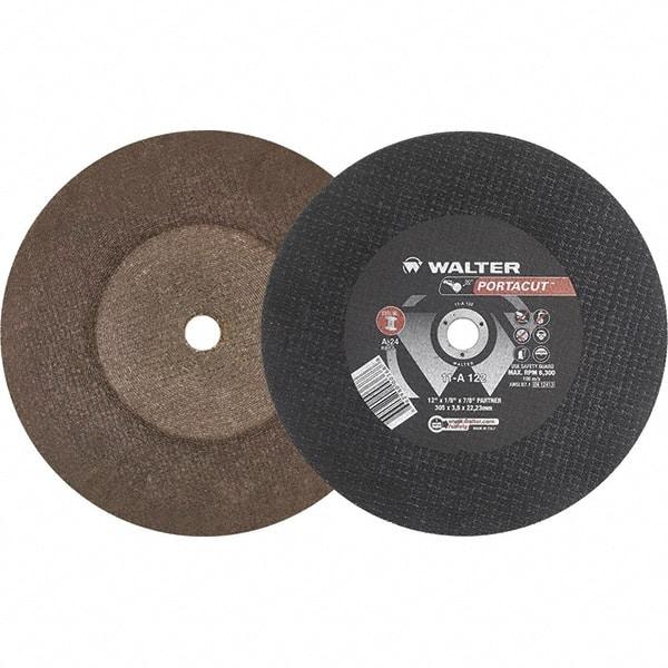 WALTER Surface Technologies - 12" 24 Grit Aluminum Oxide Cutoff Wheel - 1/8" Thick, 7/8" Arbor, 6,300 Max RPM, Use with Electric & Gas Powered Saws - USA Tool & Supply