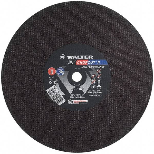 WALTER Surface Technologies - 16" 30 Grit Aluminum Oxide Cutoff Wheel - 7/64" Thick, 1" Arbor, 3,800 Max RPM, Use with Chop Saws - USA Tool & Supply
