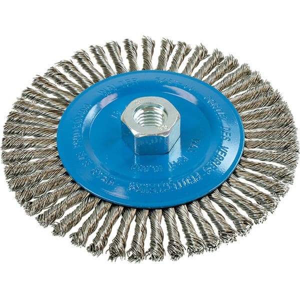WALTER Surface Technologies - 6" OD, 5/8-11 Arbor Hole, Stringer Bead Stainless Steel Wheel Brush - 1/4" Face Width, 0.02" Filament Diam, 10,000 RPM - USA Tool & Supply