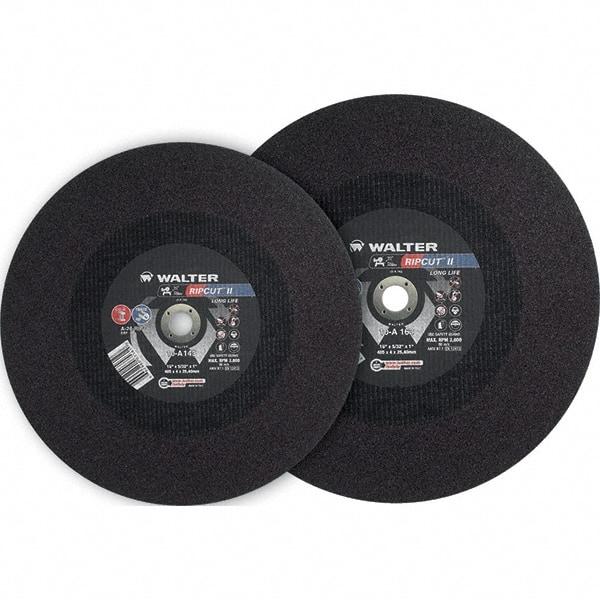 WALTER Surface Technologies - 20" 24 Grit Aluminum Oxide Cutoff Wheel - 3/16" Thick, 40mm Arbor, 3,000 Max RPM, Use with Stationary Tools - USA Tool & Supply